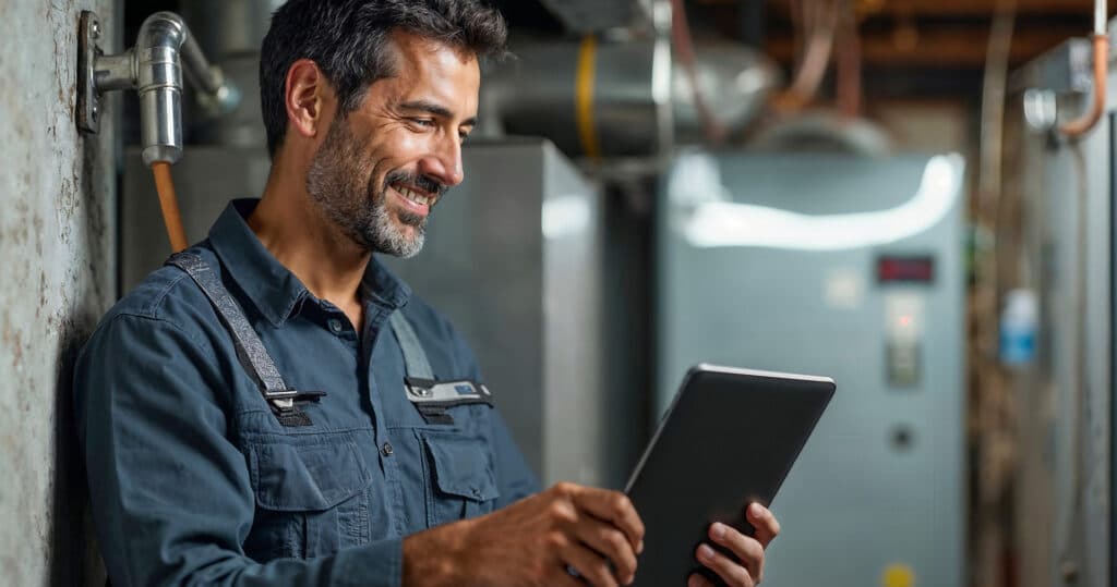 HVAC owner with tablet